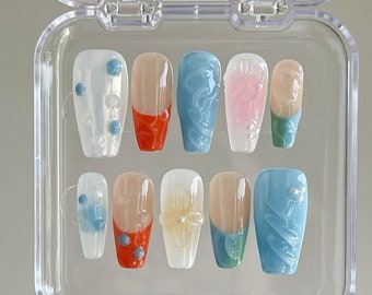 Colorful Graffiti Hand-Painted Press On Nails: Custom Faux Acrylic Gel Nails