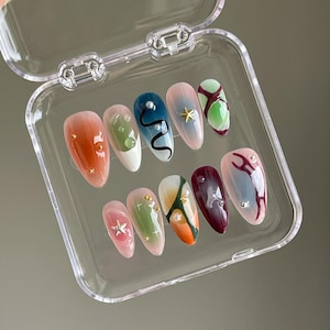 colorful graffiti hand painted nail/ custom press on nails/ hand made Press on Nails/Faux Acrylic Nails/ Gel Nails/Press on Nails