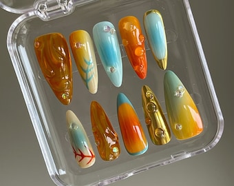Graffiti Hand-Painted Press On Nails: Custom Faux Acrylic Gel Nails