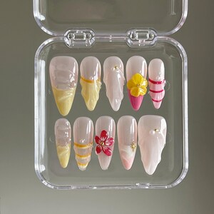 3D Flower Press On Nails: Handmade Faux Acrylic Gel Nails
