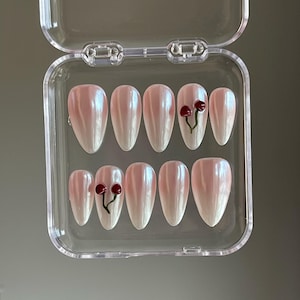 Ombre Pink Chrome Press On Nails: 3D Cherry Faux Nails