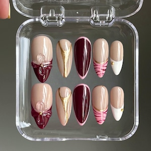 3d flower nails / hand painted nail /custom press on nails/ hand made Press on Nails/Faux Acrylic Nails/ y2k Nail