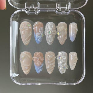 3D Flower Press On Nails: Handmade Faux Acrylic Gel Nails