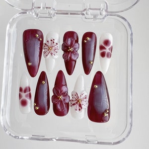 3D Flower Press On Nails: Handmade Faux Acrylic Gel Nails