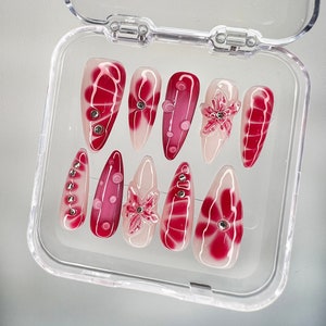 3D Flower Press On Nails: Handmade Faux Acrylic Gel Nails