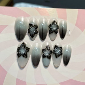 3D Flower Press On Nails: Handmade Faux Acrylic Gel Nails