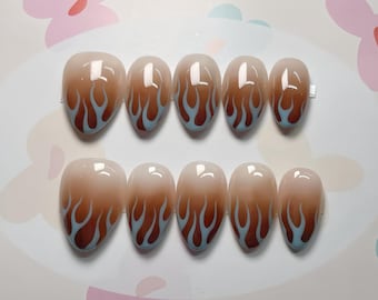 Ombre Flame Press On Nails: Custom Gel Faux Acrylic Nails