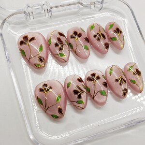 Spring Flower Press On Nails: Handmade Faux Acrylic Gel Nails