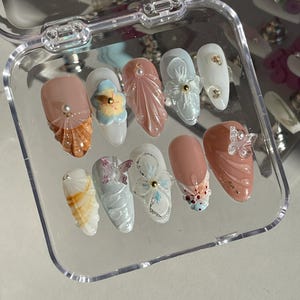 3D Flower Press On Nails: Custom Faux Acrylic Gel Nails