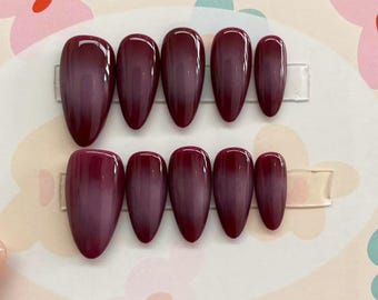 burgundy aurora Hand-Painted Press On Nails: Custom Faux Acrylic Gel Nails