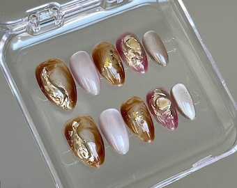 ombre color cat eye Press On Nails:  Hand Painted custom nails