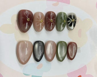 flower cat eye  Press On Nails: Custom hand made Nails