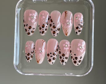 Leopard Print French Flower Press On Nails