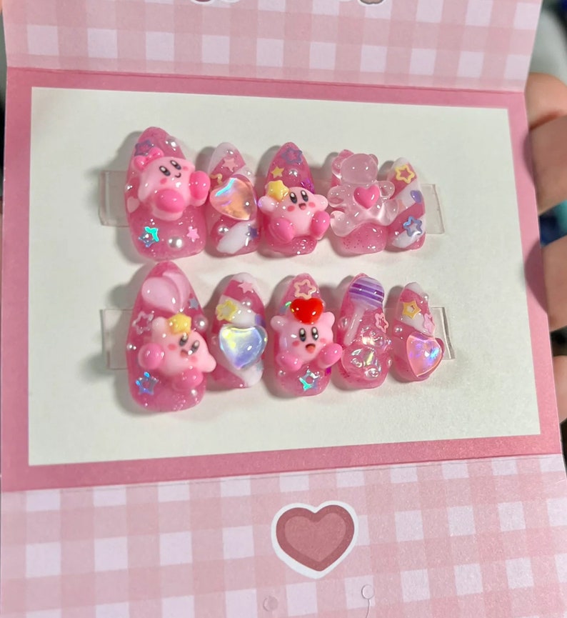 Kirby Y2K Press On Nails | Handgjorda Sanrio Gel Nails bild 3