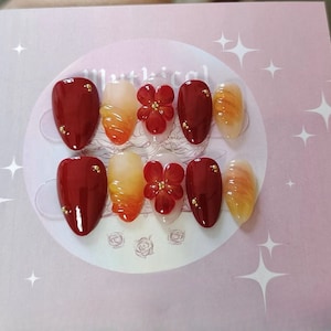3D Flower Press On Nails: Handmade Faux Acrylic Gel Nails