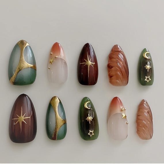 Colorful Graffiti Hand-Painted Press On Nails: Custom Faux Acrylic Gel Nails