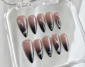 3d silver chrome  Press On Nails: Handmade custom Gel Nails