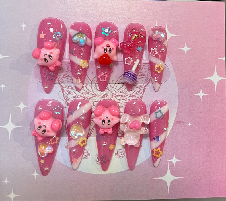Kirby Y2K Press On Nails | Handgjorda Sanrio Gel Nails bild 2