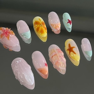 3D Flower Press On Nails: Custom Handmade Gel Faux Acrylic Nails