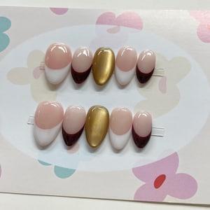 cat eye french nails/ custom press on nails/ hand made Press on Nails/Faux Acrylic Nails/ Gel Nails/Press on Nails