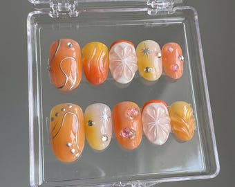 Orange Fruit Press On Nails: Y2K Summer Nail Art