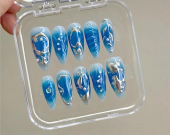 3D-zilverchroom pers op nagels: handgemaakte aangepaste nagels
