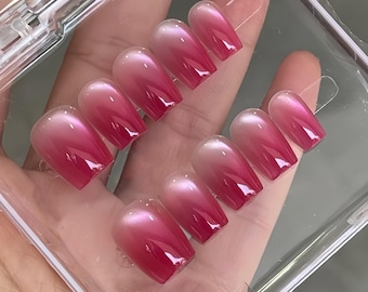 Unhas de gel Ombre Cat Eye Press On: unhas de gel acrílico falsas personalizadas