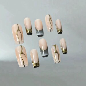 Golden chrome hand painted nail/ custom press on nails/ hand made Press on Nails/Faux Acrylic Nails/ Gel Nails/Press on Nails