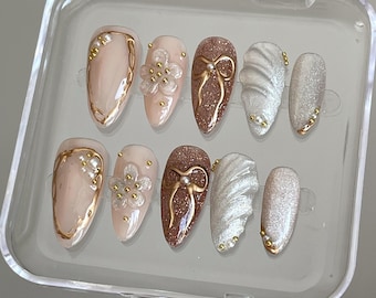 3d bowknot glitter Press On Nails:  Hand Painted custom nails