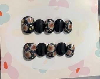 Hand Painted Flower Press On Nails: Y2K Faux Acrylic Gel Nails