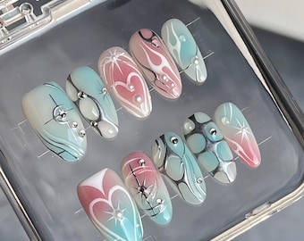 silver chrome ombre color press On Nails:  Hand Painted custom nails