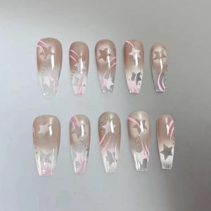Ombre Star Press On Nails: Y2K Faux Acrylic Nails