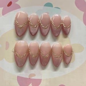 Glitter Pink French Press On Nails: Handmade Faux Acrylic Gel Nails