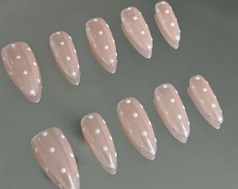 polka dot chrome hand painted Press On Nails: 3D Faux Acrylic Gel Nails
