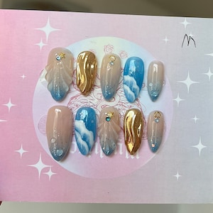 Ongles à presser Ocean Vibe : faux ongles en gel acrylique peints à la main