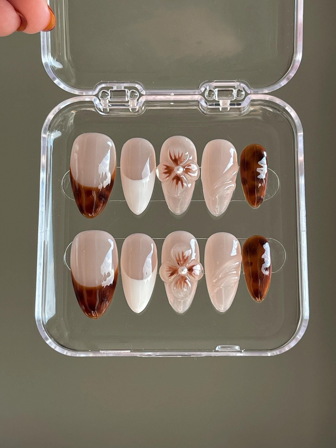 Custom Nail Shell Tortoise Shell 3D Flower Press on Nails: Custom Gel Faux Acrylic Nails ...