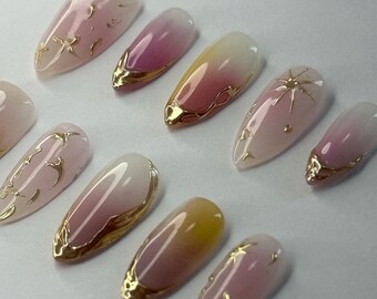 ombre color hand painted nail/ custom press on nails/ hand made Press on Nails/Faux Acrylic Nails/ Gel Nails/Press on Nails