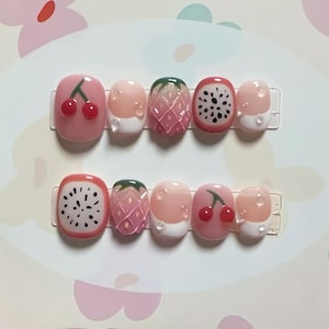 3d summer fruits nails/ custom press on nails/ hand made Press on Nails/Faux Acrylic Nails/ Gel Nails/Press on Nails