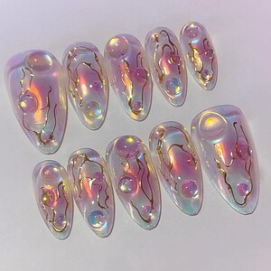 glitter y2k 3d bubble nails / hand painted nail /custom press on nails/ hand made Press on Nails/Faux Acrylic Nails/ y2k Nail