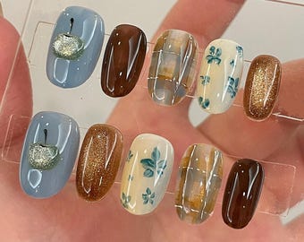 3d apple Press On Nails: Hand painted Custom Nails