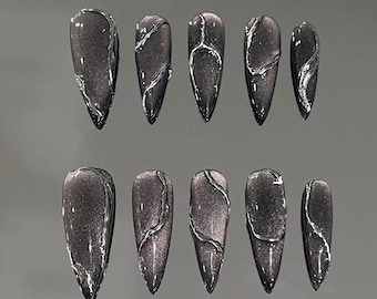 3d silver chrome glitter Press On Nails: Handmade custom Nails