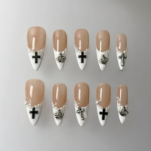 White French Pearl Press On Nails: Handmade Faux Acrylic Gel Nails