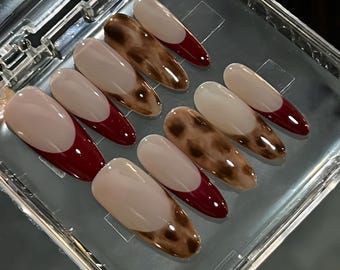 Tortoise Shell Press On Nails: French Tip, Hand Painted custom nails