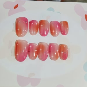 Ombre Pink Star Press On Nails: Y2K Faux Acrylic Nails