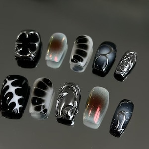 3D Silber Chrom Press On Nails: Handgemachte Kunstacrylgelnägel