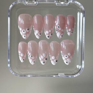 White Tortoise Silver Dot Press On Nails: Custom Gel Faux Acrylic Nails