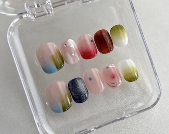 Ombre Y2K Press On Nails: Hand-Painted Faux Acrylic Nails