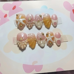 3D Sea Star Press On Nails: Hand Painted Y2K Acrylic Nail Art