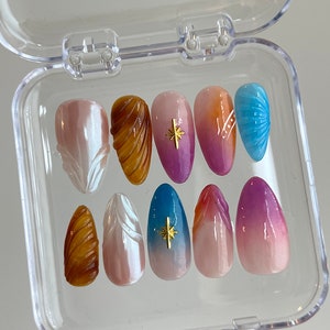 freestyle colorful hand painted nail/ custom press on nails/ hand made Press on Nails/Faux Acrylic Nails/ Gel Nails/Press on Nails