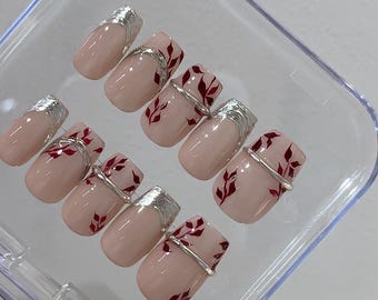 3D Chrome French Press On Nails: Custom Handmade Faux Acrylic Gel Nails